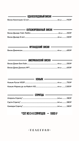 Виски, коньяк, спритцы